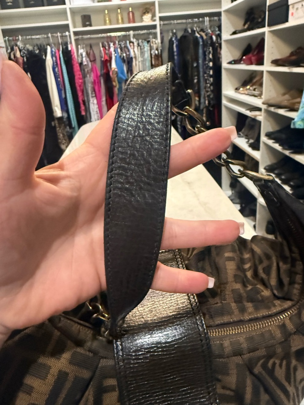 Fendi Tobacco Zucca canvas "B Buckle" hobo bag featuring brown leather i. EUC - Picture 6 of 12